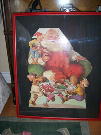 Vintage Coca Cola Santa framed display cutout