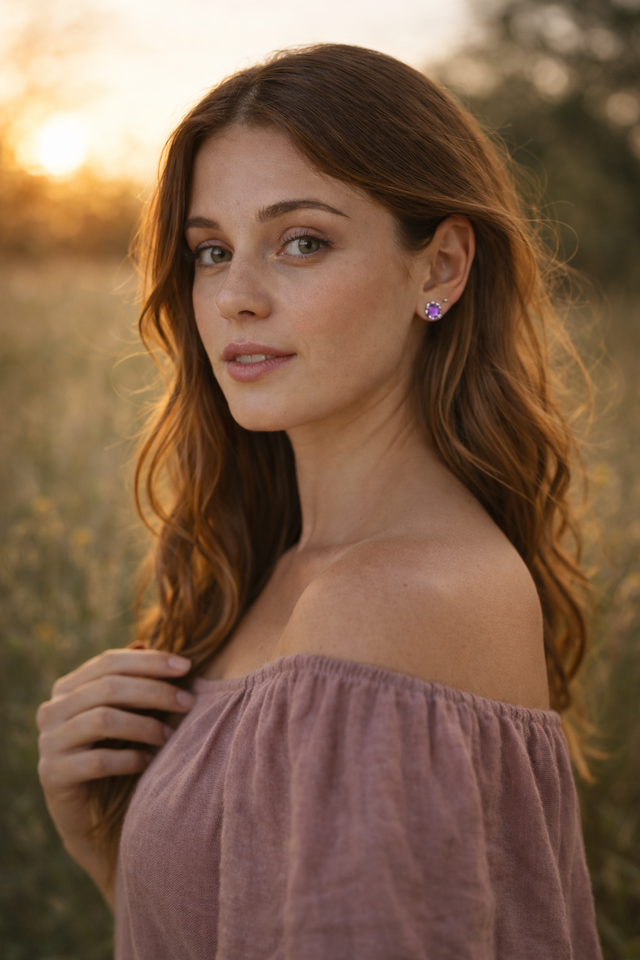 SE-23-14K Gold Amethyst Stud Earrings Solid Gold in Jewellery & Watches in Edmonton - Image 6