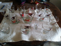 Old glass punch bowl set, 11 pieces