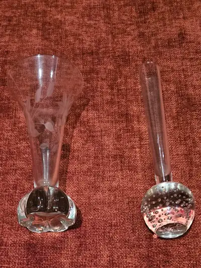2 VINTAGE SMALL GLASS VASES, View more