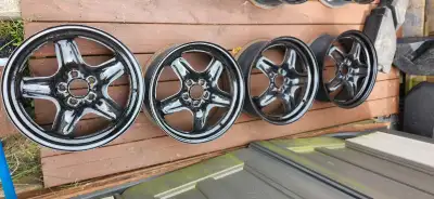 For Sale is a set of 4 17" Black Steel Rims 5 star look 5x110 bolt pattern. Rims have no cracks, ben...