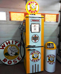 BRAND NEW "RETRO STYLE" "GAS PUMP" FRIDGE IN WHITE ROSE MOTIF