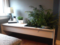 TABLE, TV STAND WITH PLANTER, TOY BOX ETC