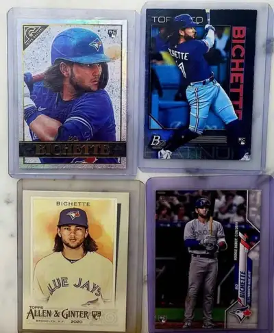 Bo Bichette Rookie Card lot, all cards are in excellent condition with top loaders. $40 pick up in k...