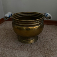 Brass Pot With Glazed Ceramic Handles