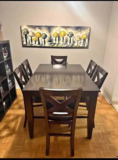 Dining Room Set Of 6 Wooden Chairs And Rectangular Wood Table, View more