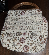 Vintage  Cream , Embroidered Floral Bermuda Bag