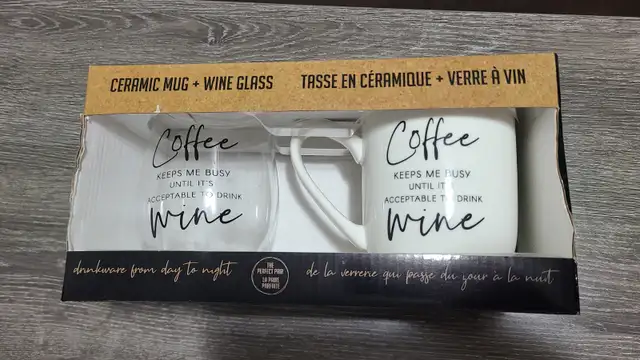 HomeSense Ceramic Mug and Wine Glass Set (Brand New In Box)