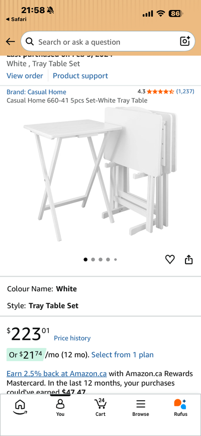 Set of 4 White Folding TV Trays, View more
