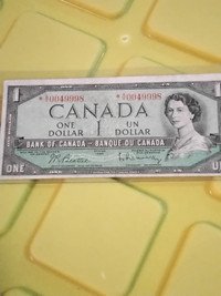 1954 Canada $1 Banknote. Modified Portrait. Replacement Note.