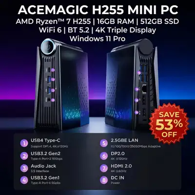 In the ever-evolving world of compact computing, the ACEMAGIC AMD Ryzen 7 H255 Gaming Mini PC stands...