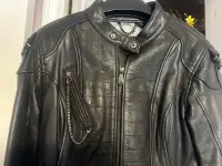 Black leather Harley Davidson motorcycle jacket