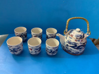 Vintage set China 景德鎮Eastern Asian Ceramic Tea  Kettle & 6 Cups 