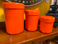 Vintage Set of 3 Storage Box Canister Set Orange André Morin MCM