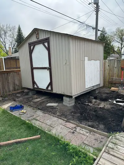 -10’W x 8’L x 8’H garden shed/ work shop -Door: 4’ W x 6’4” H -Electrical run: 2 plug receptacles an...