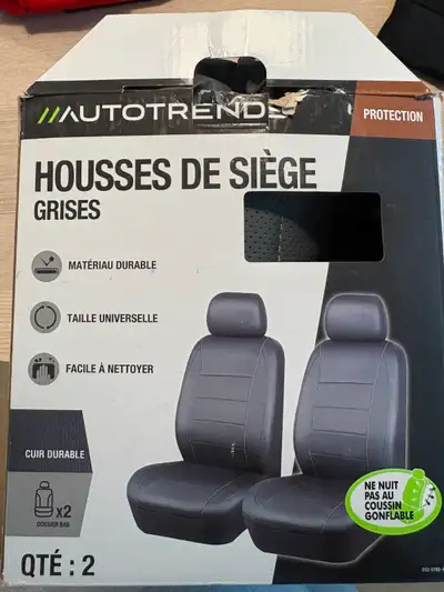 Je vends un ensemble de 2 housses de siège avant Autotrends de couleur grise. ✅ État : Neuf, jamais...