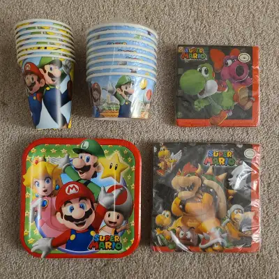 NEW - Super Mario cups plates napkins - birthday kids party, View more