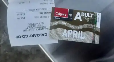 Adult transit pass for Calgary Valid for April 2026 with Receipt