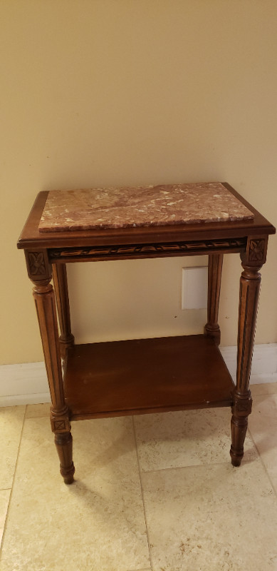 Marble top and wood side table in Other Tables in Oakville / Halton Region