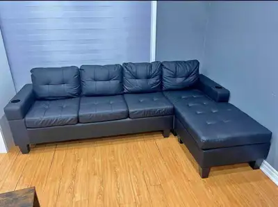 Modern Leather Cinema Sofa 4-Seat L-Sectional+ Cup Holders, View more
