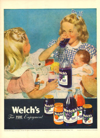 Large (10 by 14) 1947 full-page color ad for Welch’s Grape Drink