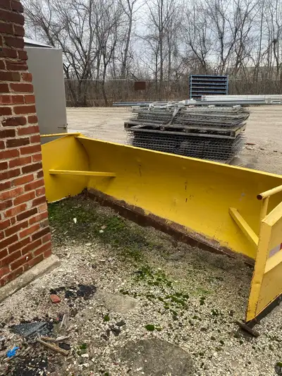 10ft Box Plow with steel cutting edge and high sides for carrying snow. Skid steer quick attach conn...