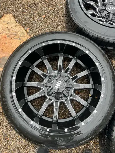 Looking to sell a set of wheels and tires off my F-150. Wheels are 22x12 Fast Traxx and tires are 30...
