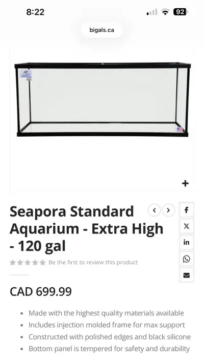 seapora 120 gallon aquarium, fish tank, View more