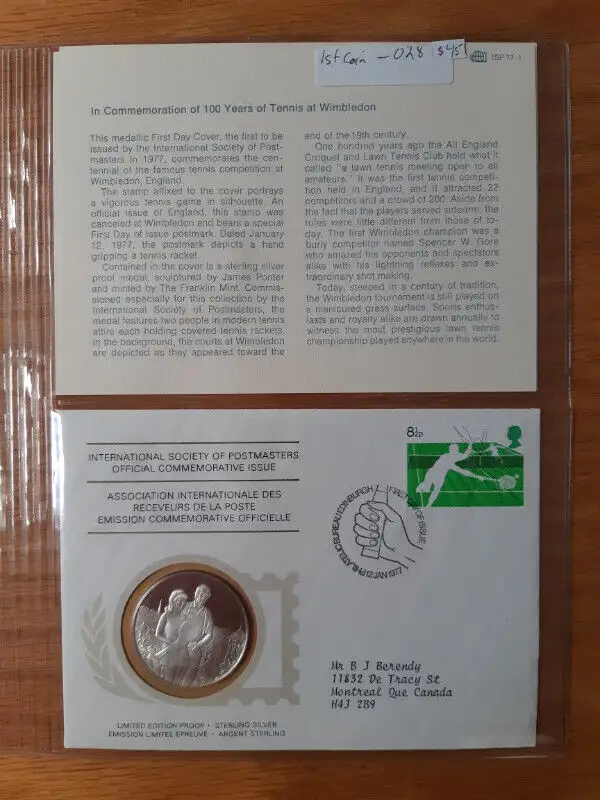 Sterling Silver wimbledon lawn tennis champions 1977 Franklin in Arts & Collectibles in St. Catharines - Image 2