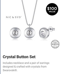 Brand New Swarovski Crystal Button necklace   & Earring set .$50