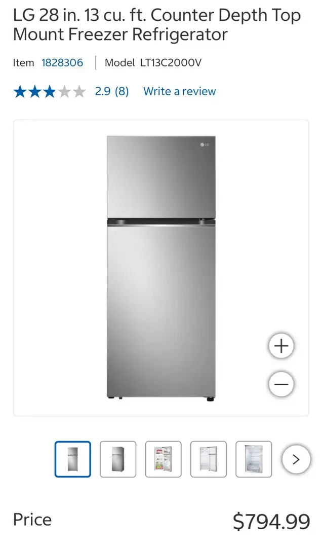 LG 28" 13 cu. ft. Counter‑Depth Top‑Mount Freezer Fridge  $699 in Refrigerators in Mississauga / Peel Region - Image 2