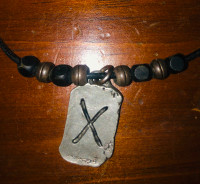 Rune necklace love on black cord with beads