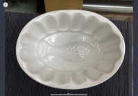Vintage  White Ironstone Jelly Mould with Fish Pattern 