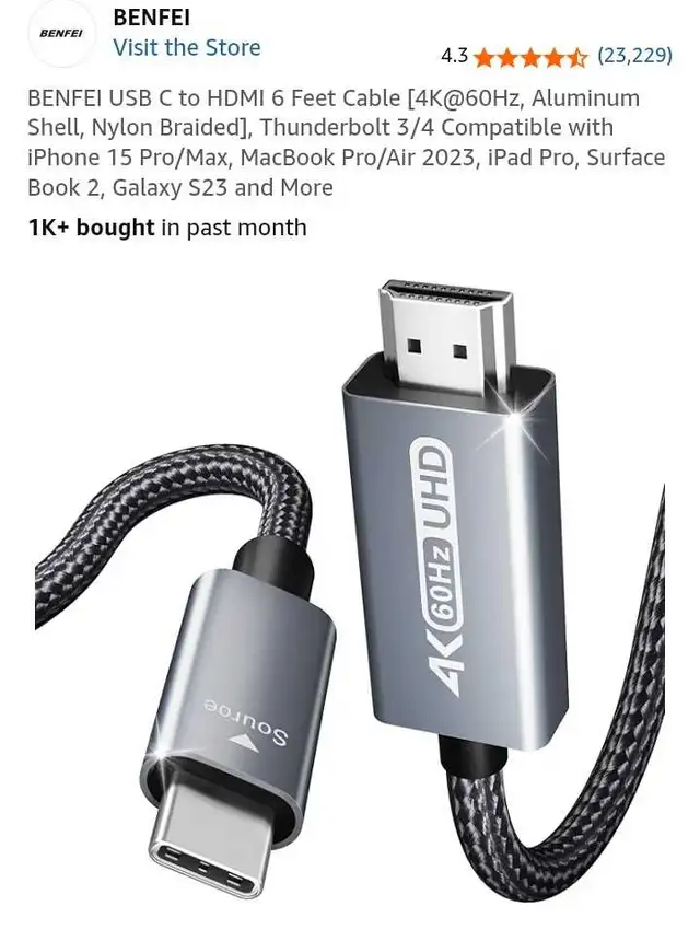 Benfei USB C to HDMI Display Cable in Cables & Connectors in Hamilton - Image 2