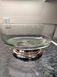 Serving Bowl.  Glass with Silver plate Foot