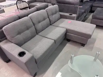 Brand new grey fabric sectional sofa on sale 74” by 50” Only $379 Bonlife Furniture & more 1600 Brim...