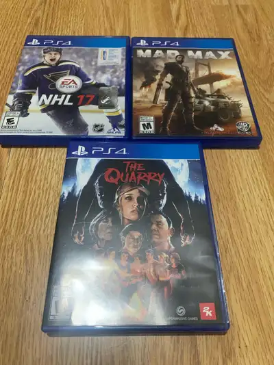 3 PS4 games, in great condition - Mad Max - 15 Tha Quarry - 20 NHL 17 - 5 Possible delivery in Sudbu...