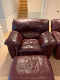 Leather Love seat Chair and Ottoman For Sale.