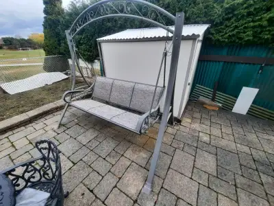 WROUGHT IRON TABLE AND CHAIRS PLUS SWING, View more