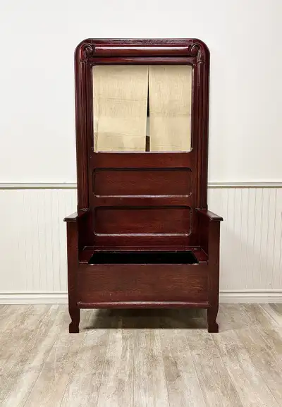 Antique Quarter-Sawn Tiger Oak Hall Seat / Hall Stand, View more