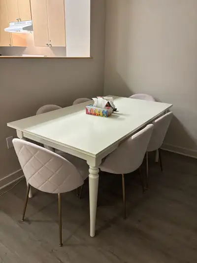 Extendable dining table. Seats 6 to 8 people depending on if you open it or not. Table is from IKEA....
