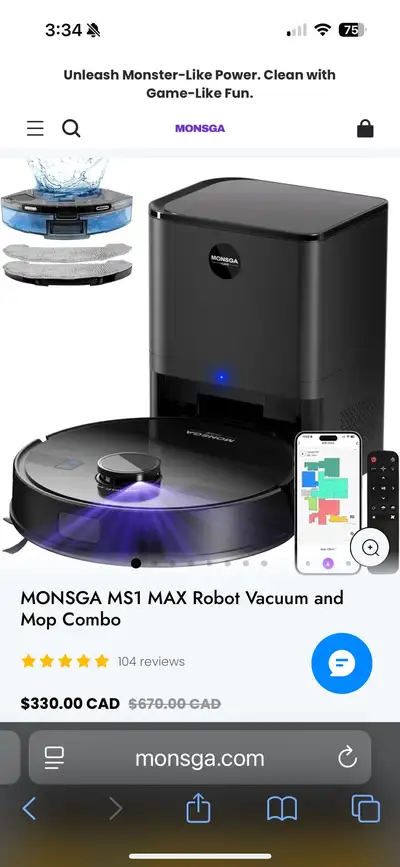 Experience effortless cleaning with this brand new, sealed MONSGA MS1 MAX Robot Vacuum and Mop, feat...