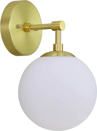 Brand new vintage style wall sconce with white globe, brass