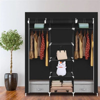 Portable Clothes Closet Wardrobe Double Rod Storage Organizer Bl