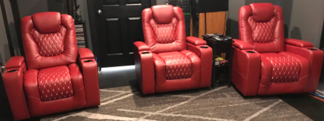 For Sale: 3 Home Theater Power Recliners (Red) in Chairs & Recliners in Annapolis Valley