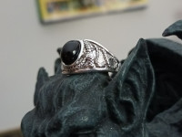 Black Oval Stone Silver Snake Ring (Size 10)