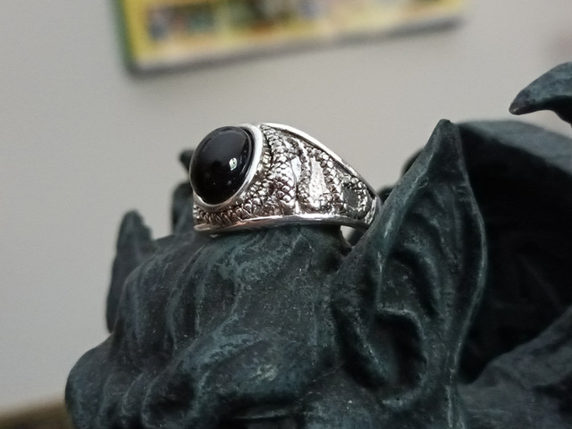 Black Oval Stone Silver Snake Ring (Size 10) dans Bijoux et montres  à Ville de Montréal