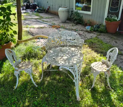VINTAGE CAST IRON 4-PIECE GARDEN FURNITURE SET, View more