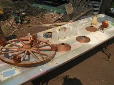 Antique wagon wheel cowboy light - $75 OBO, View more