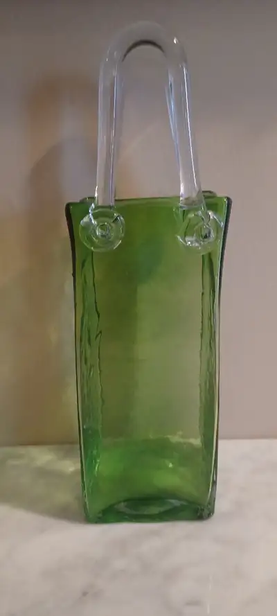 RARE Murano Style Green Glass Shopping Bag Home Decor 13"Hx4"x4", View more